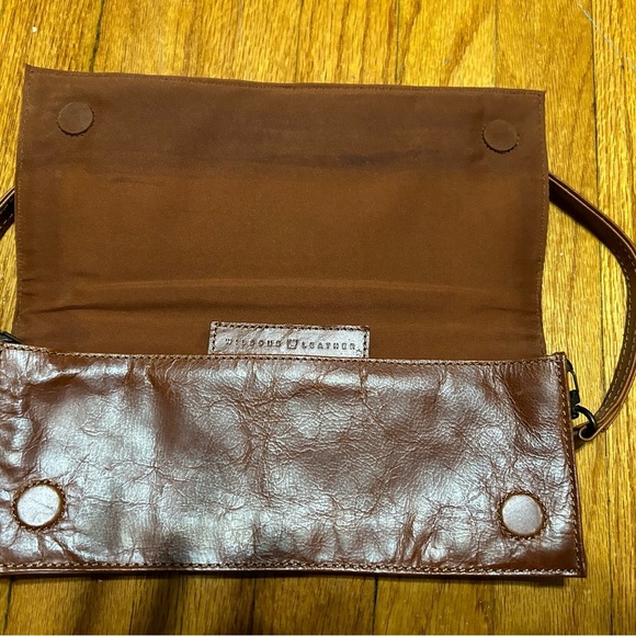 Wilsons Vtg Leather Brown Gem Embroidered Embellished Arm Clutch Fold Over Bag - Picture 7 of 13